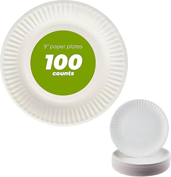 Concession Essentials Paper Plate, 9" White Uncoated 100ct