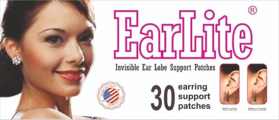 EarLite 30 patches Invisible Earring Ear Support Waterproof Patches in ZipLock Pouch - Made in USA