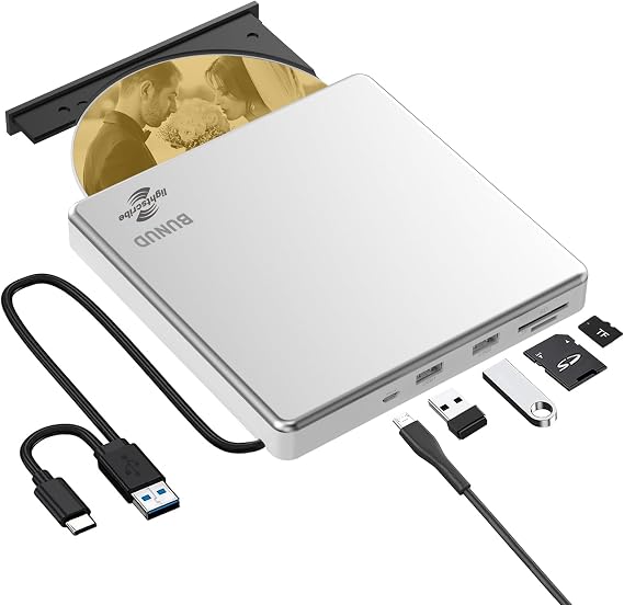 BUNUD External CD DVD Drive LightScribe Burner for Laptop Mac Windows PC