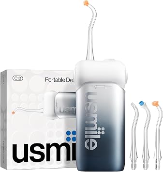 usmile C10 Portable Water Flosser Travel-Friendly, 95-Day Battery, 4 Modes, 360 Nozzle, 180ml Tank, IPX7 Waterproof, Dentist-Recommended for Braces, Implants & Sensitive Gums Inkstone Black