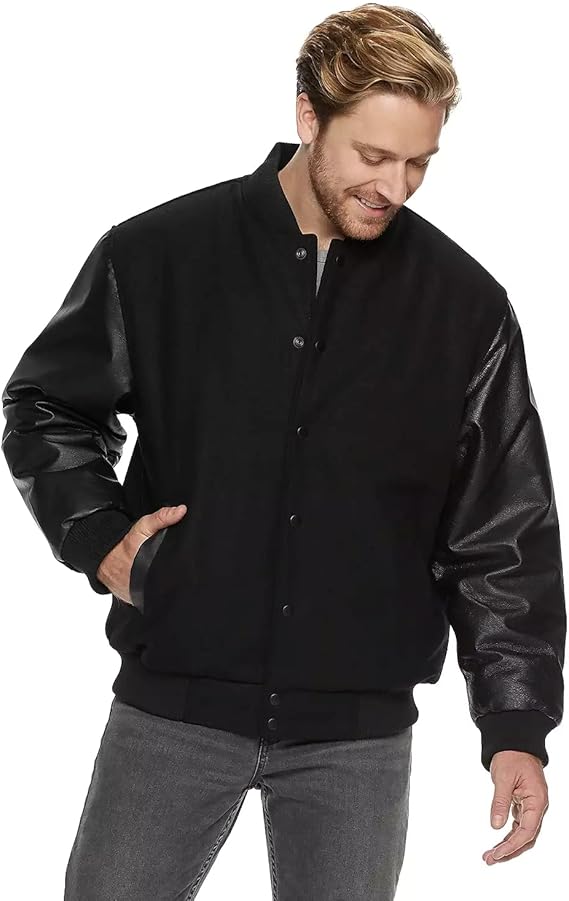 Victory Outfitters Men's Varsity Jacket Leather Sleeve and Wool Blend Letterman College Varsity Jacket Bomber Style Jacket