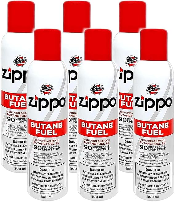 Zippo Butane Fuel 5.82oz Refill for up to 90 Lighters, 290 ml, 6 Pack