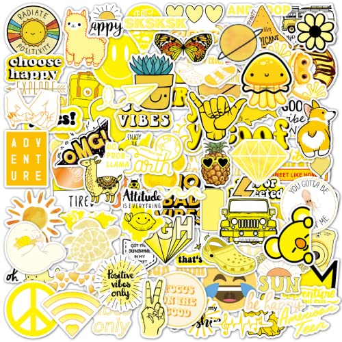 EL NIDO 100 Yellow Stickers, Aesthetic Stickers, Cute Stickers, Laptop Stickers, Vinyl stickers, Stickers for Water Bottles, Waterproof stickers for kids teens, teen girl Christmas Stocking Stuffers sticker packs