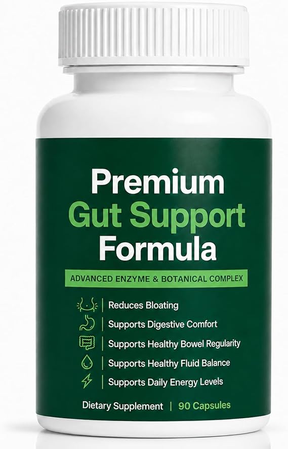 Premium Gut Support Formula - Digestive Enzymes & Botanical Complex for Supports Regularity, Reduce Bloating, Bromelain & Papain, Supports Healthy Gut Balance & Detox, 90 Capsules