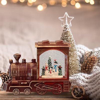 Wondise Lighted Christmas Snow Globes Musical Lantern with Timer, Battery Operated and USB Powered Spinning Water and Swirling Glitter Globe for Christmas Thanksgiving Holiday Decoration