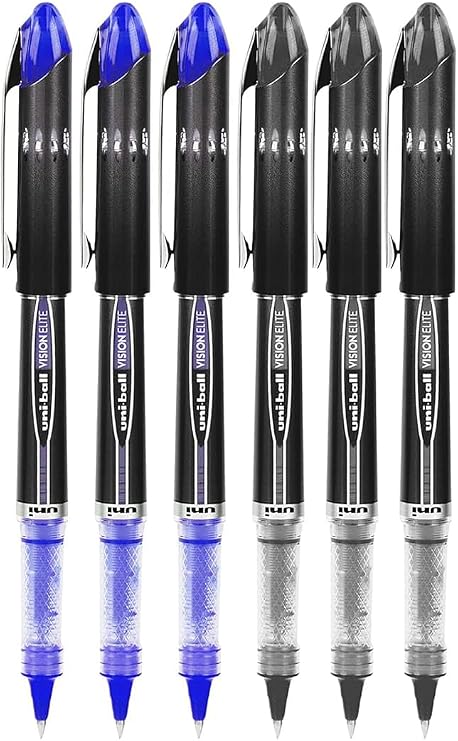 Vision Elite Rollerball Pens, Micro Point (0.5mm), Black/Blue Ink, 6 count,