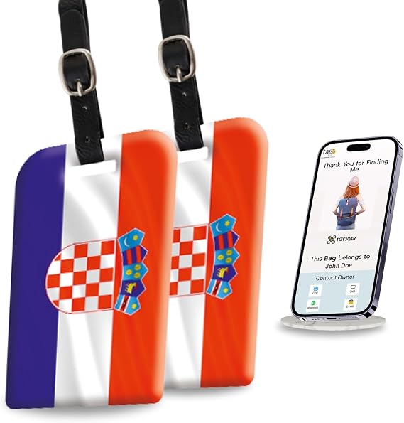 [Pack 2] tag8 Croatia Flag Smart Luggage tag |Trendy Luggage tag ID Identification | Suitcase Tag | Fashionable Digital Name tag | Airline Compliant, SITA World Tracer Code Enabled | Gift idea
