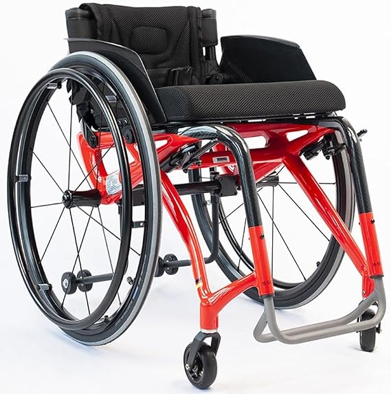 Ultra Light Sports Wheelchair, Self-Propelled Carbon Fiber Wheelchair, Travel Wheelchair with Carbon Fiber Plate, Anti-Tip Device and Quick Release Rear Wheels