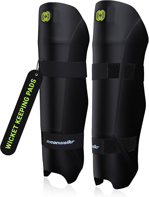 moonwalkr Cricket Wicket Keeping Shin Guards Cricket Guard for Keeper's Height (4'5" - 6'6") Wicket Keeping Pads Super Slim Gear  with a 3-inch Strap