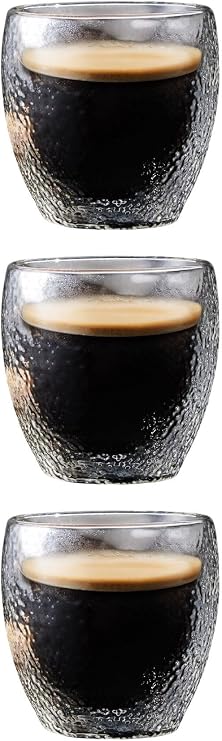 Çift Cidarlı Buzlu Kahve, Latte, Çay Bardağı Seti, 250 ML, 3 Adet, Gri