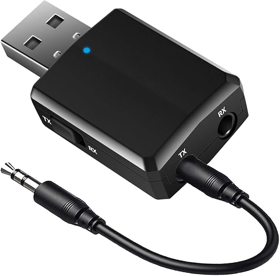 ISOBEL USB Bluetooth Audio Transmitter Receiver, 3 in 1 HiFi Wireless Audio Adapter, Bluetooth 5.0 EDR Adapter with 3.5mm AUX for Car TV Headphones PC Home Stereo, USB Power Supply, Plug and Play