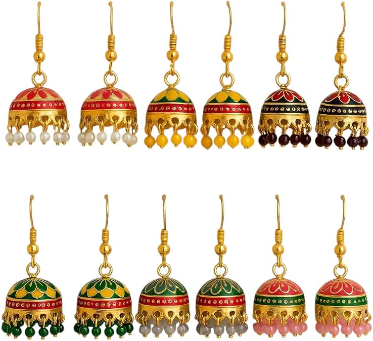 Assorted Packs of Meenakari Jhumka Earrings Indian- Pooja Return Gift for Ladies Indian | Dholki Party Favors | Bulk Wedding Mehndi Sangeet Mayoon Eid Gifts for Guests | Return Party Favors Women | Jhumkas