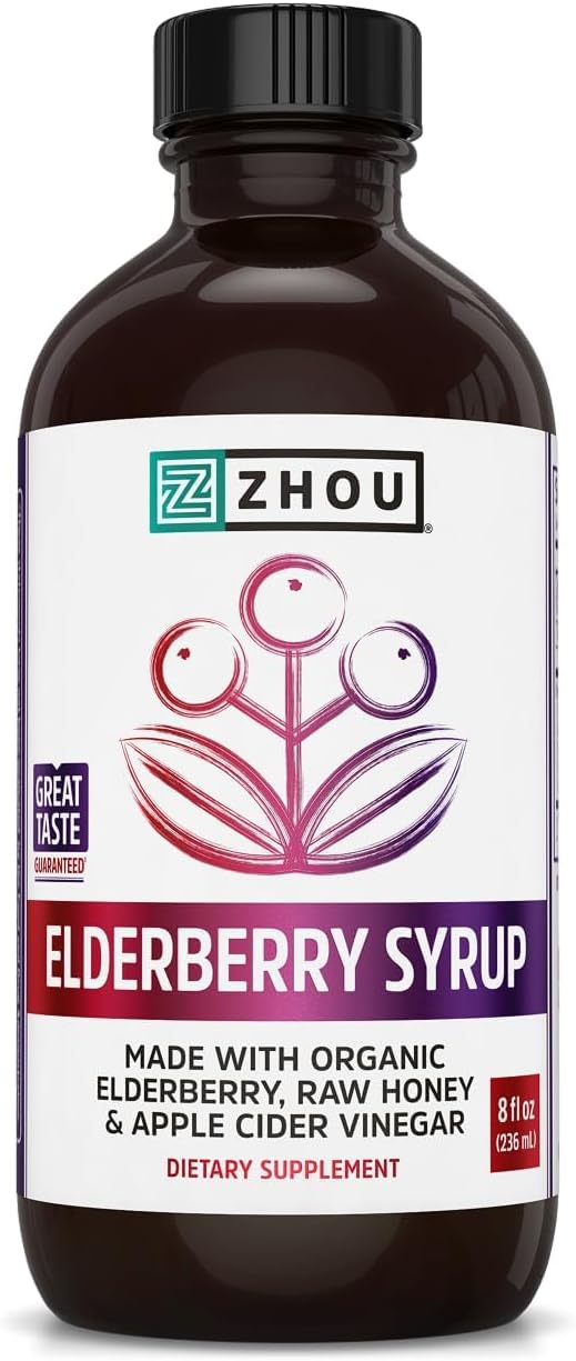 Zhou Nutrition Elder-Mune+ Syrup - Natural Wellness - 8 Fl Oz Glass Bottle | Organic Black Elderbery Syrup for Adults, Immune Support Elixir with Apple Cider Vinegar, Echinacea Tincture