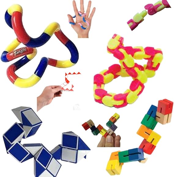 Star Magic Sensory Fidget Toys Set - 4 Pcs Stress Reducer Anxiety Relief Toys for Focus & Calm Great for Learning and Education Including Genuine Tangle Jr.