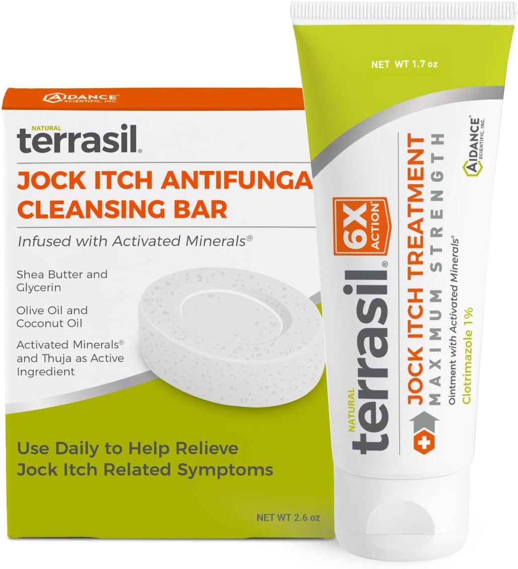 terrasil Jock Itch Treatment 2-Product Care Kit 1.7 oz Tube & Soap Jock Itch Antifungal Cream with Clotrimazole, Antifungal Soap