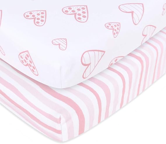 Biloban Pack and Play Sheets Fitted, 2 Pack Playard Sheets Fits for Graco Pack n Play Mattress, 100% Jersey Knit Cotton Mini Crib Sheets for Baby Boys & Gril