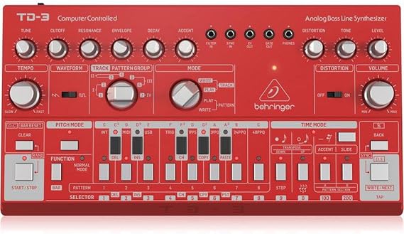 Behringer TD-3-RD Analog Bass Line Synthesizer with VCO, VCF, 16-Step Sequencer, Distortion Effects and 16-Voice Poly Chain