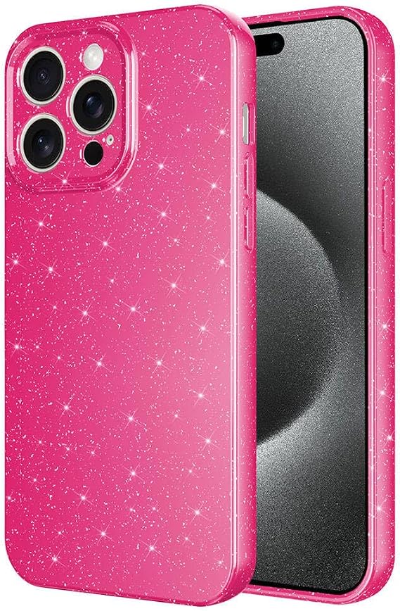 Spia Apple iPhone 15 Pro Max ile Uyumlu Kılıf Koyu Pembe Fujimum Simli Kapak (Apple iPhone 15 Pro Max ile Uyumlu, Koyu Pembe)