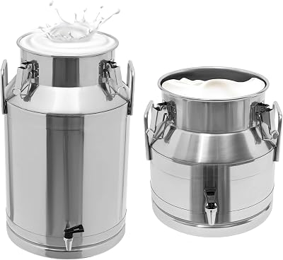 Milk Can, 304 Stainless Steel Water Bucket with Locking & faucet Sealed Lid Beverage Dispenser Airtight Food Storage Containers for Home Farm & Commercial Kitchens 10Gal5Gal