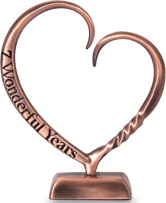 7 Year Anniversary Copper Gifts for Wife Her Women Men Gift 7th Anniversary | 7th Wedding Anniversary Copper Gifts for Him Husband Couples 7 Yr Hand Forged Copper Heart Art Keepsake Home Decor Artwork