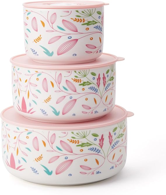 Ceramic Bowls with Lids, 4, 5, 6 Inch Ceramic Nesting Bowls Set