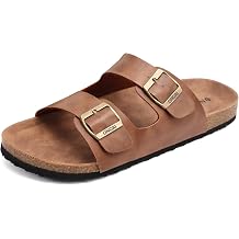 ONCAI Men's Slide Sandal Summer Beach Indoor and Outdoor Anti-skidding Flat Cork Sandals with Two Adjustable Straps