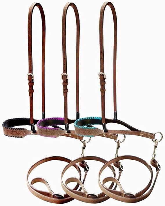 Showman Rough-Out Leather Noseband Tie Down w/Rawhide Lacing
