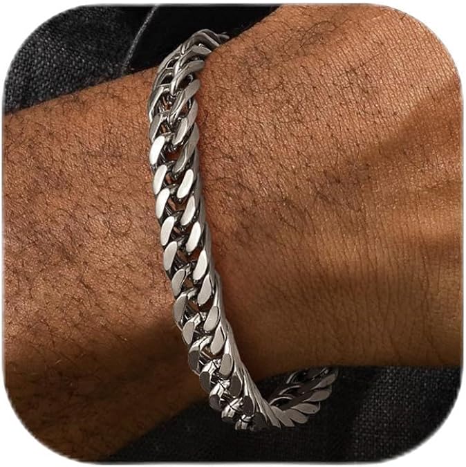FaithHeart Mens Stainless Steel Cuban Link Bracelet, Tarnish Resistant