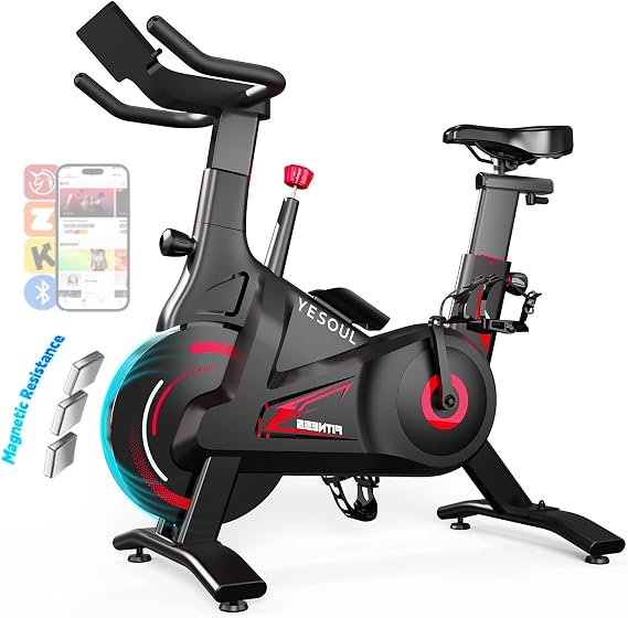 YESOUL Exercise Bike for Home Stationary Bike with Stable Triangle Frame, Silent Magnetic Resistance, 300 lbs Capacity, Dual-Stage Drive & Alloy Flywheel, Smart APP with Scenic & Live Classes