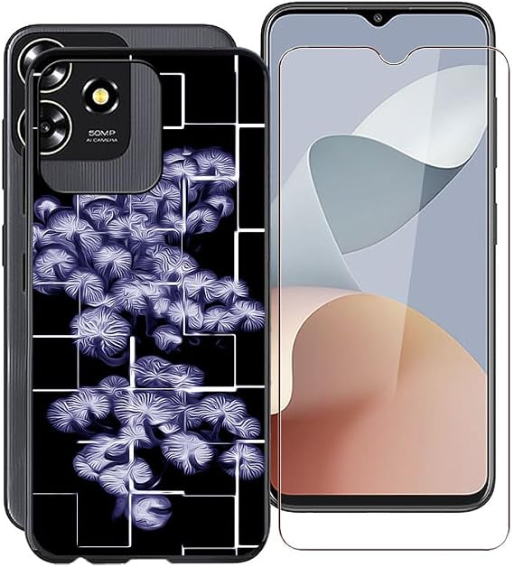 for ZTE Blade V50 Smart Case, with [ 1 x Screen Protector Tempered Glass Film], Black Soft Silicone Cover Shockproof Bumper Protection Case for ZTE Blade V50 Smart (6.6") - XT19
