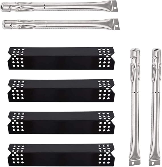 Replacement Parts for Grill Master 720-0697 BBQ Grill, Burners and Heat Plates Replacement for Grillmaster 720-0697, 4-Pack Replacement Porcelain Steel Heat Plates Heat Deflectors and Burner Tubes