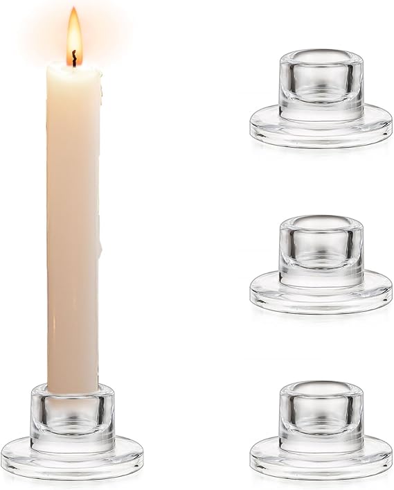 Glasseam Small Candlestick Holder: 4 Pcs Clear Glass Candle Sticks Holder