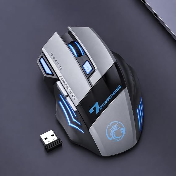 Coverzone Kablosuz Oyuncu Mouse – 3200 DPI Ayarlanabilir Hassasiyet, RGB 7 Renk LED Aydınlatma, Şarjlı, Ergonomik Tasarım, 2.4GHz Wireless Gaming Mouse | GW-X7 (Gri)