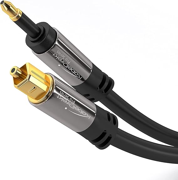 KabelDirekt – 1.5m – mini TOSLINK cable (digital audio cable, optical, TOSLINK-mini TOSLINK, fiberoptic cable/LWL transmits digital audio signal to television/amplifier/Hi-Fi device, black)
