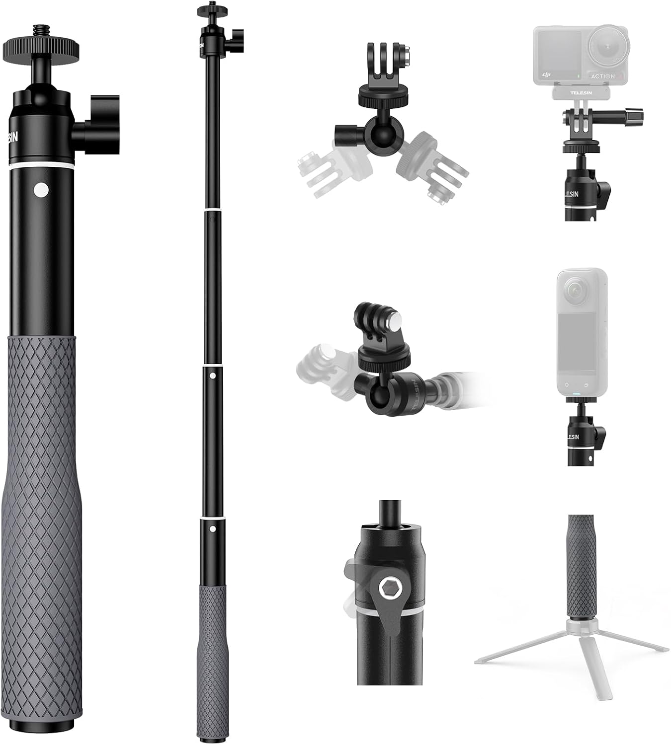 TELESIN 360 ° Su Geçirmez Özçekim Sopa 25 "w El Kayışı Sualtı Dalış Dalış Uzatma Çubuk Kutup Monopod GoPro Hero 12 11 10 9 8 7 6 Git Pro Max Mini Insta360 X3 GO3 DJI Eylem 3 4 Aksesuarları