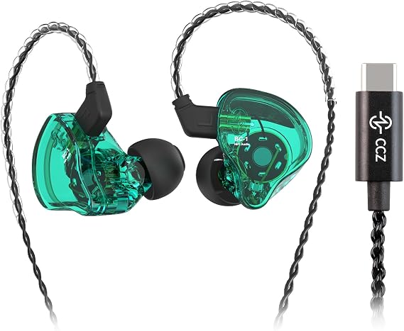 CCZ Melody Type-C in Ear Monitors, Dynamic Hybrid Dual Driver in Ear Headphones 1BA+1DD HiFi Wired Headphones Musicians IEM Upgrade Deep Bass Suitable for Audiophile Musician (Melody-Green, No MIC)...