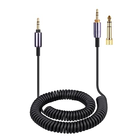 ATH-M50xBT Cable, Coiled Aux Cord for Audio Technica ATH-M50xBT2 Headphones | 3.5mm to 3.5mm(1/8") Extension Wire with 6.35mm(1/4") Adapter for ATH-SR50BT Wireless Headset, 14ft