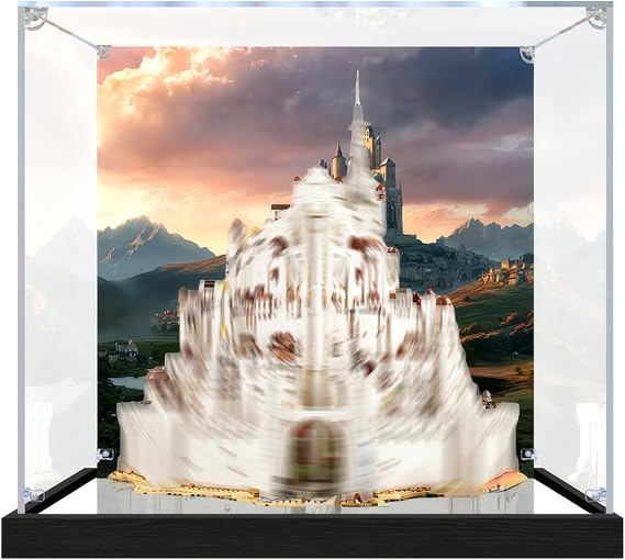 Acrylic Display Box Compatible with Lego 11377 The Lord of The Rings: Minas Tirith, Clear Dustproof Storage Box (Model Not Included) (Background Build + Mirror)