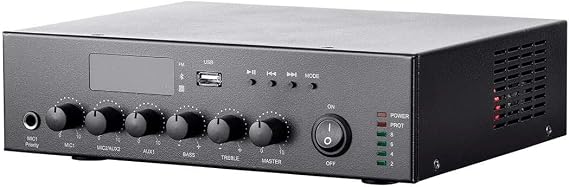 Monoprice Commercial Audio 60W 3CH 100/70V Mixer Amp - with Built-in Bluetooth Connection, Black