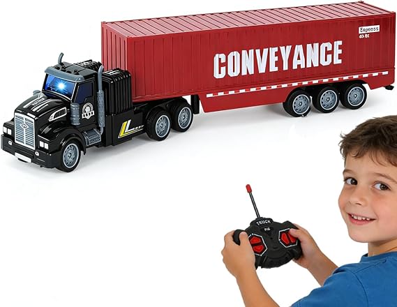 Remote Control Semi Truck with Trailer, 14" 1:48 Trailer Truck Toy, Equipped with 2 Rechargeable Batteries, Gifts Ideas for Boys Age 3-8 Year Old