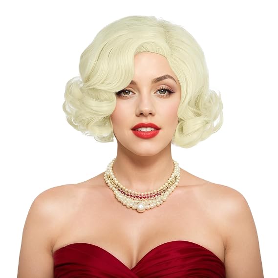 yuehong Short Curly Women Wig 1920s Platinum Blonde Wig