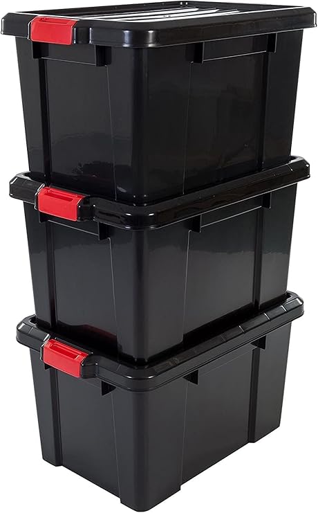 IRIS, set of 3 storage boxes 'Power Box', SK-450, snap-on lock, plastic, black, 50 l, 59 x 38.5 x 32 cm
