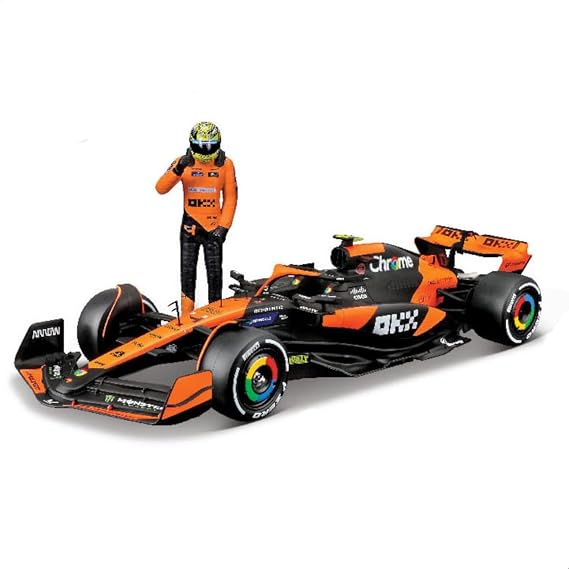 Bburago Formula 1 McLaren MCL38 (2024): Model araba, 1:24 ölçeğinde, #4 Lando Norris, Hardcase, 26,1 cm, turuncu siyah (18-28040N)