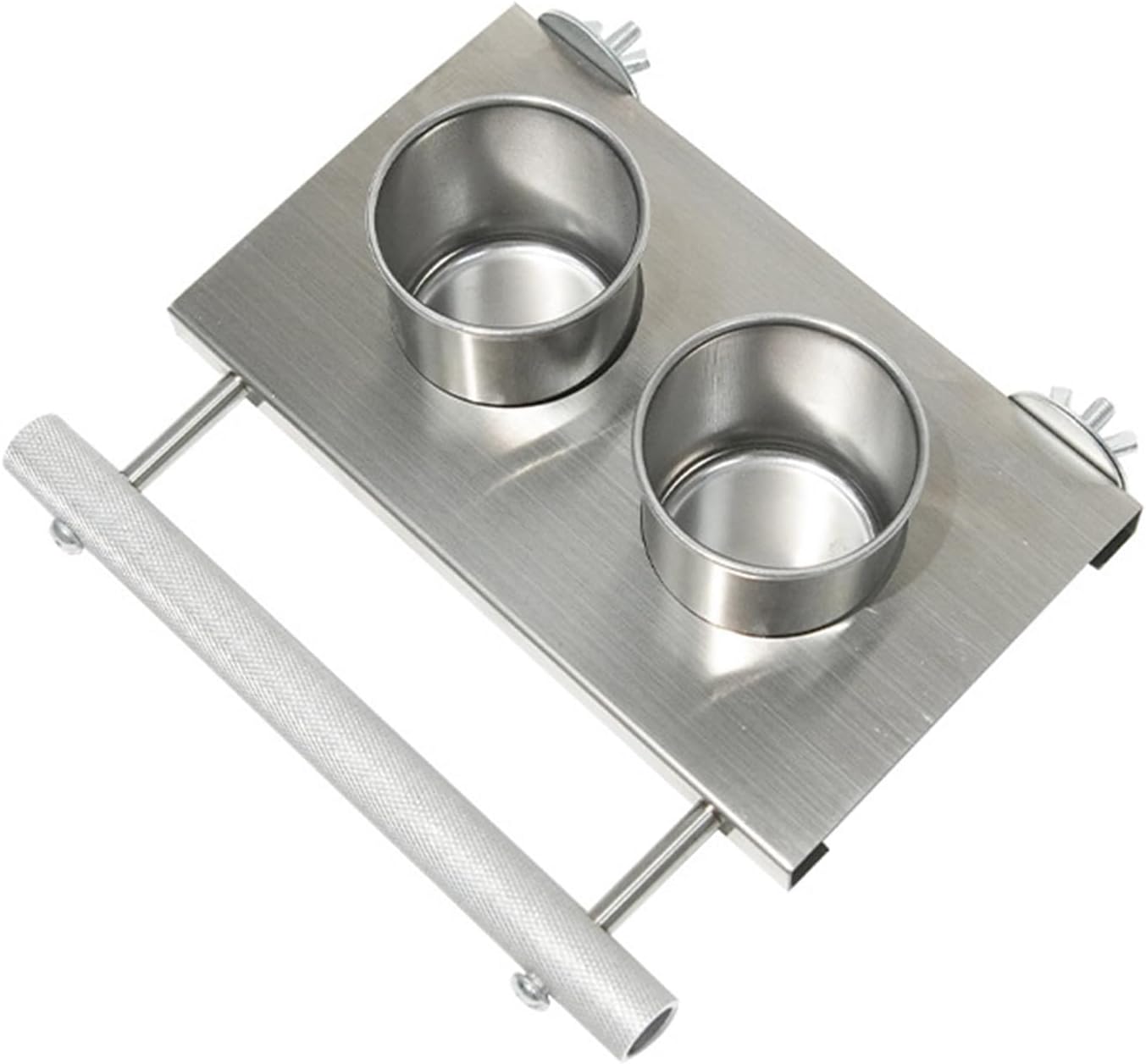 Rusts Resistant Bird Feeders with Perch Platform 2 Cups for Cage Mounting Parrots Hamsters Pet Feeding Watering Supply Double Bowl Feeders Water Cup