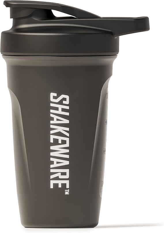 Protein Shaker Bottle 600ml, Snap-Fit Agitator, Black