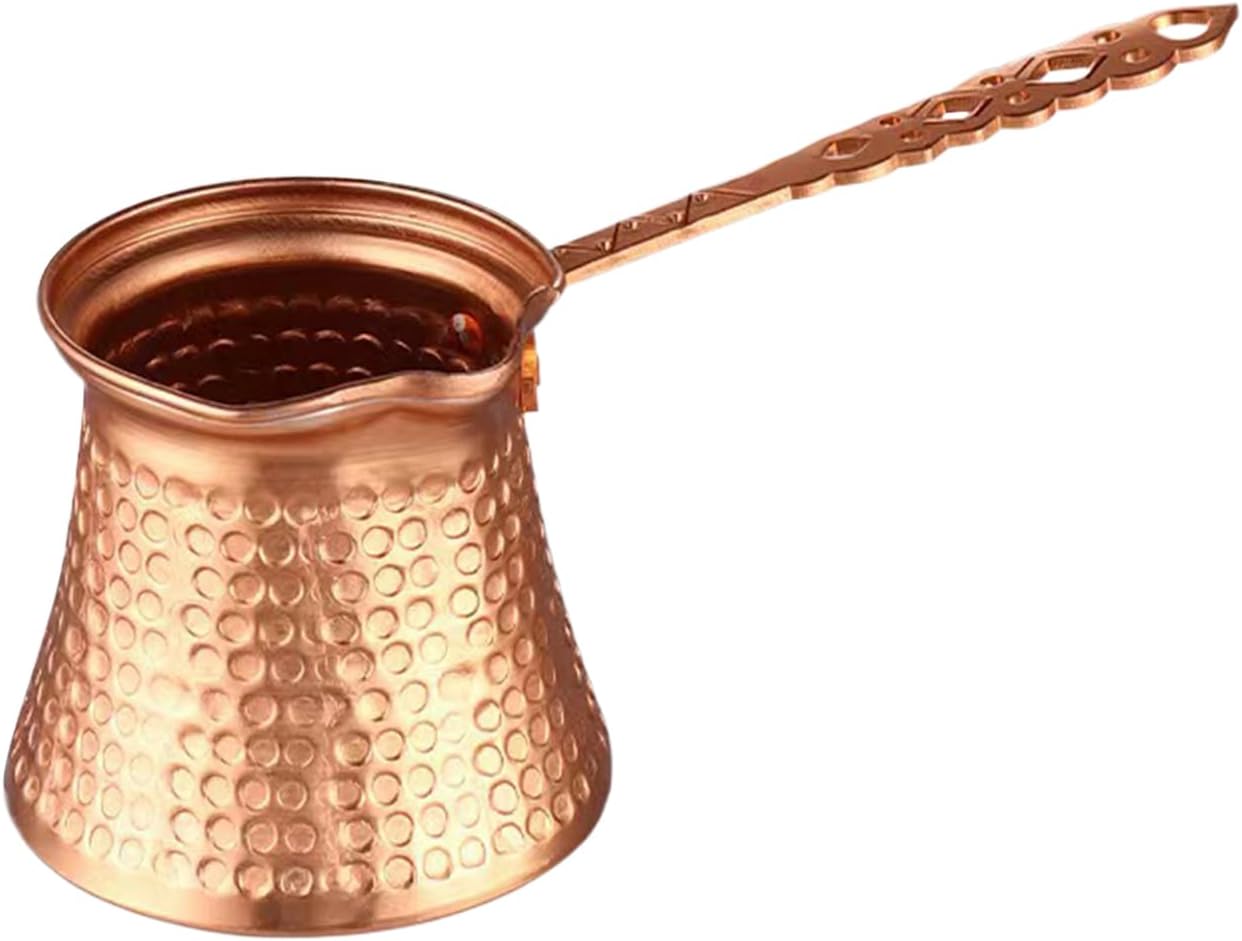 Copper Turkish Coffee Maker - 4.72" x 3.54" x 3.15" Classic, Vintage Style Long Handle Pot, Wide Mouth Stove Brewer | Traditional Arabic Ibrick for Home Cafe Office Gift Presentation Eye-Catching