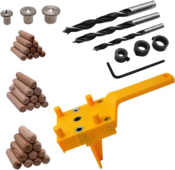 41 Pcs Dowel Jig Kit, 6/8/10mm Wood Dowel Jig Kit, Pocket Hole Jig Kit, Metal Sleeve Handheld Drill Guide Bit Tools, Professional Dowelling Jig, Doweling Hole Saw Tools with Drill Bits, Pins & L