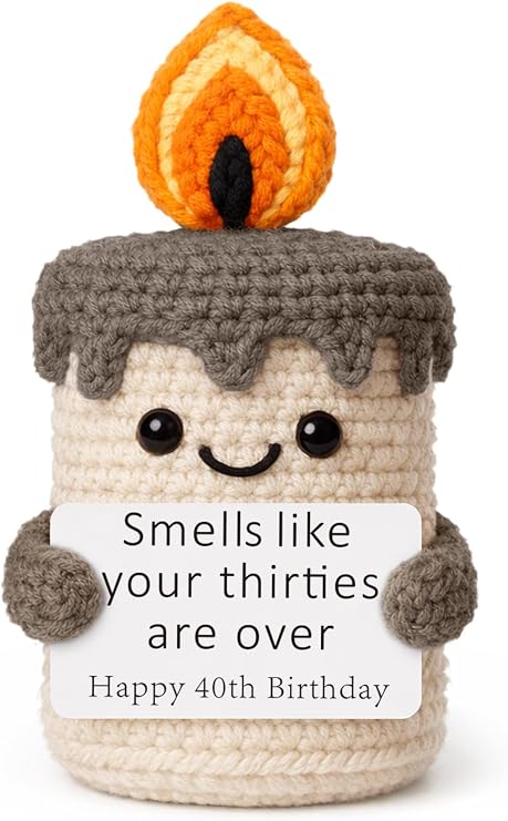 Funny 40th Birthday Gifts for Women Men - 40th Birthday Gift Ideas, Happy Bday Presents for Coworker Friends Dad Mom, Sarcastic 40 Year Old Gag Gift for Her Him - Handmade Crochet Candle