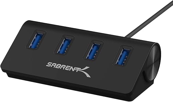 SABRENT 4-Port Aluminum USB 3.0 Hub, 2.5ft Cable, Black (HB-MC3B)