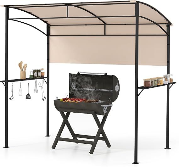 Happygrill 7.8 x 4.4 FT Outdoor Grill Gazebo 2 Side Shelves & Hooks